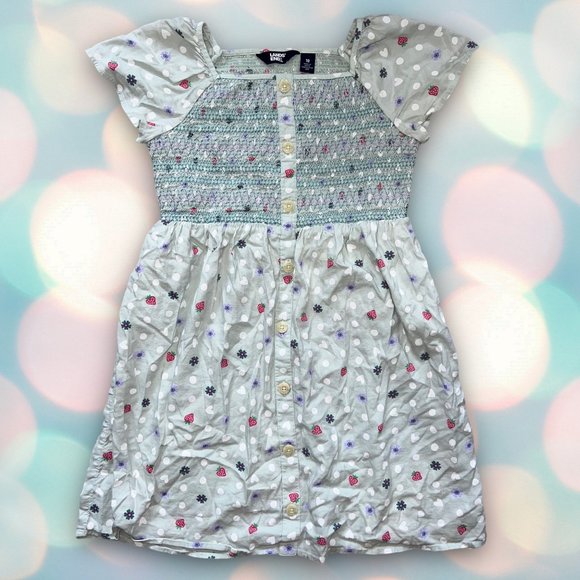 Lands’ End Girl’s Strawberry Floral Stretchy Ruffle Smocked Dress Size 10 - Picture 2 of 5